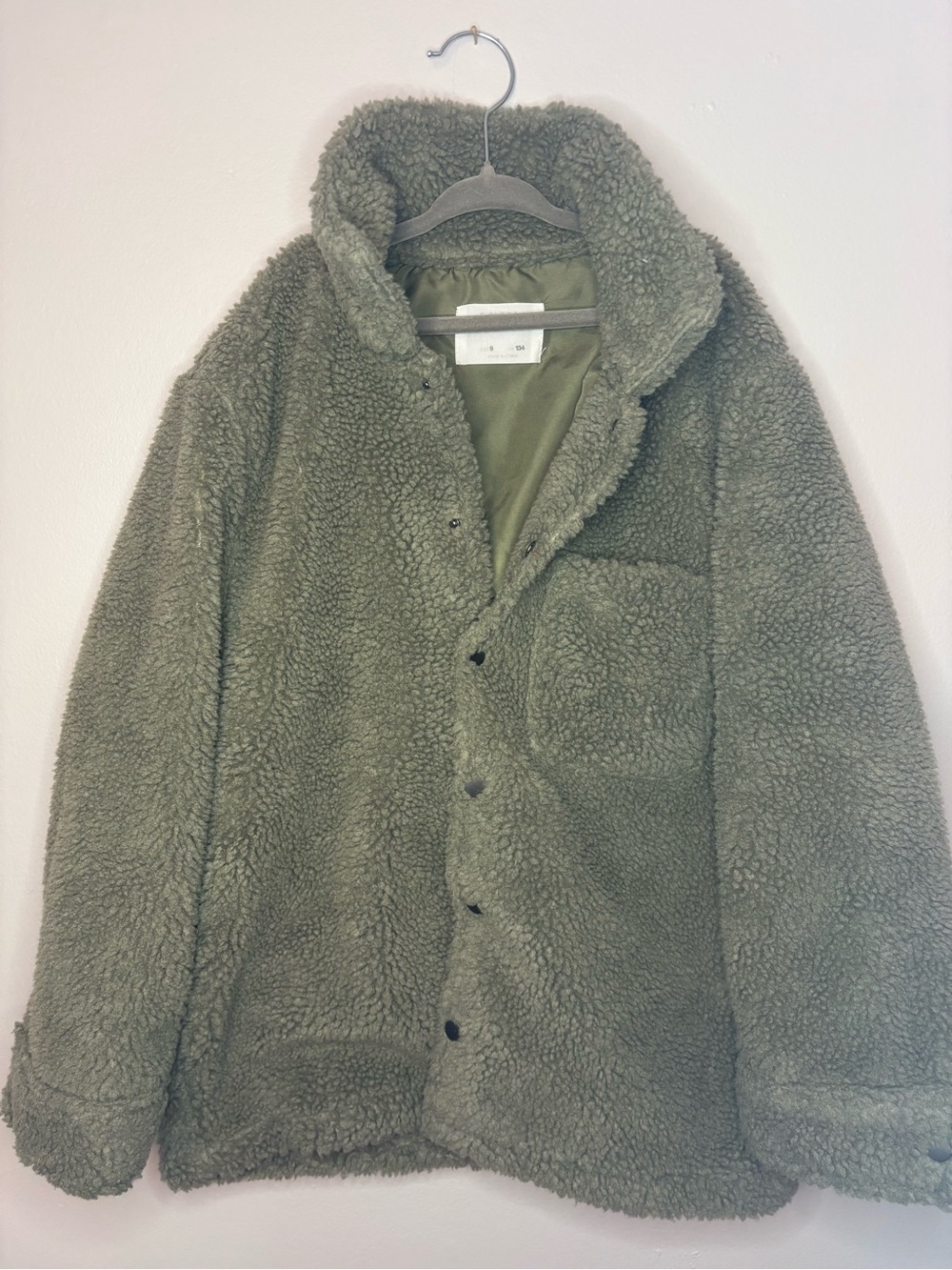 Zara Girls Sherpa Button-Up Jacket - Olive Green
